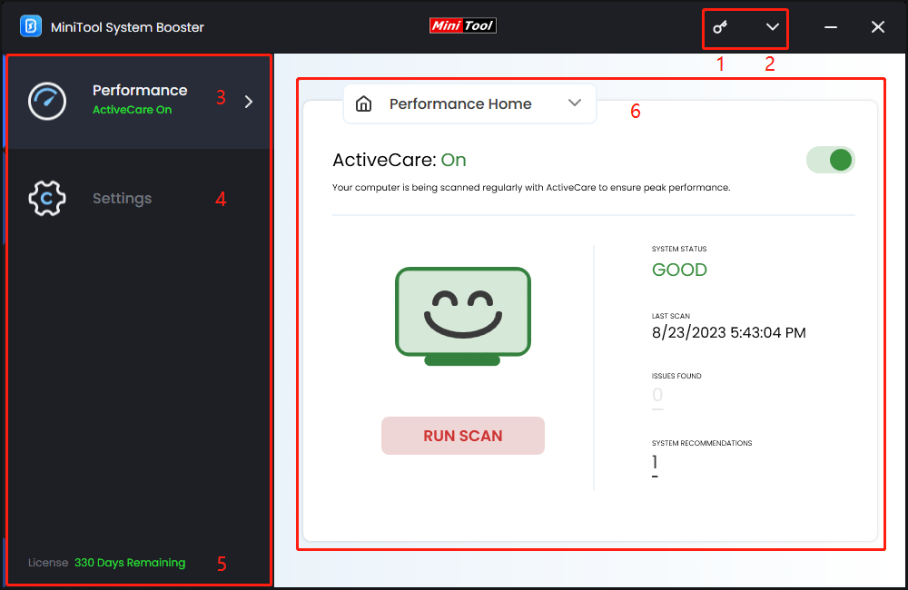 main interface of MiniTool System Booster