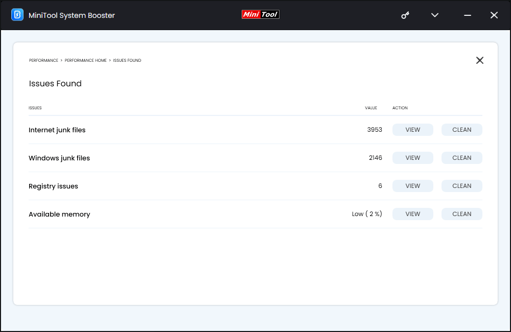 view and clean issues found