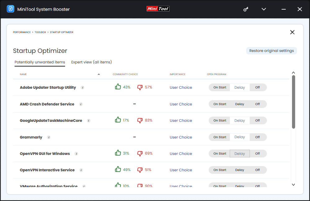 enable, delay, or disable startup programs