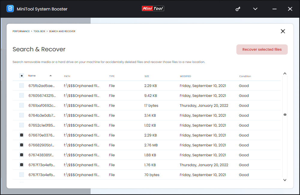 recover selected files