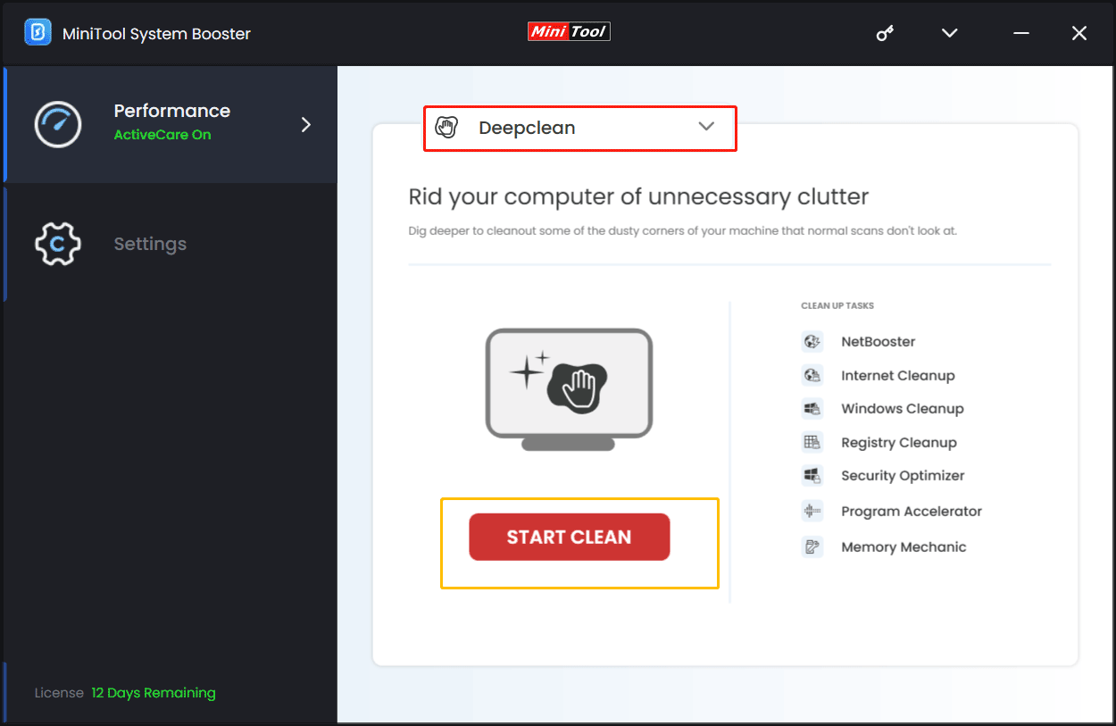 MiniTool System Booster deepclean