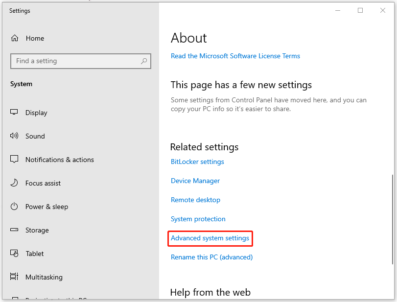 select Advanced system settings