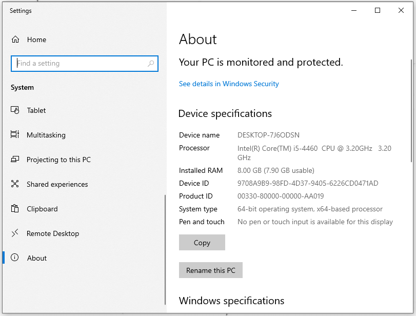 check device specifications