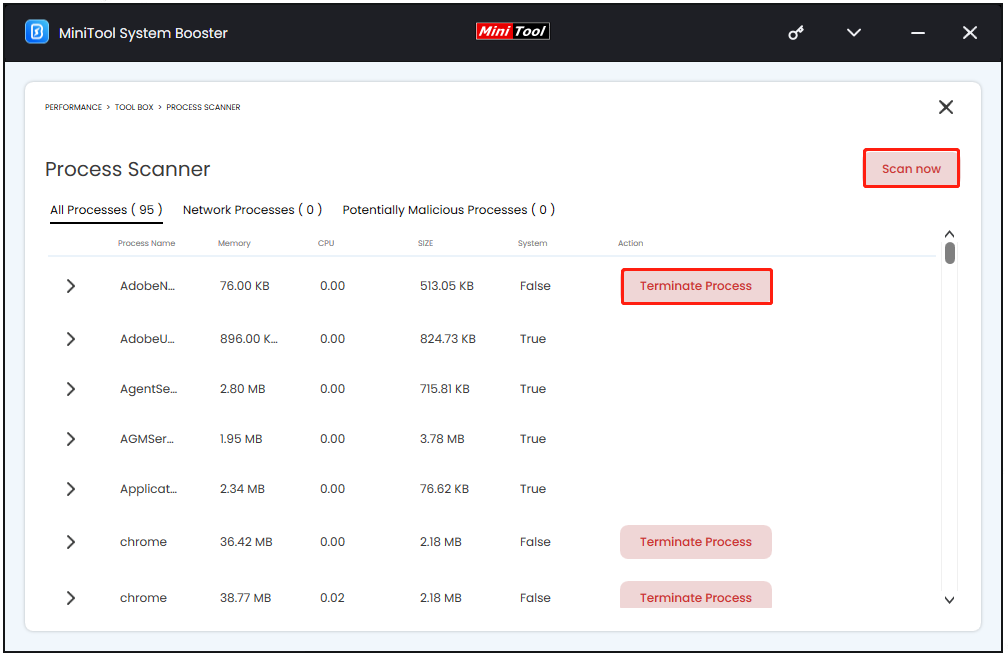 choose Terminate Process