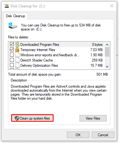 click Clean up system files