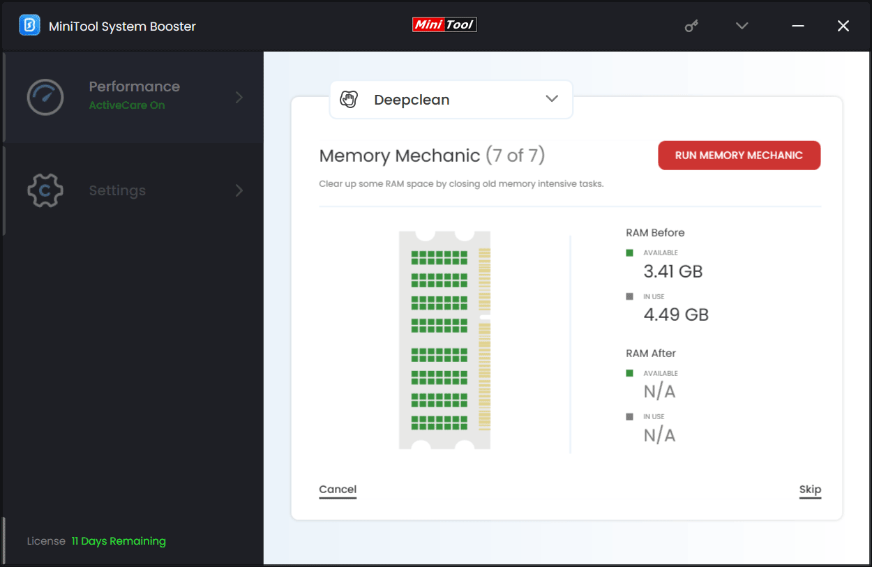 memory mechanic of MiniTool System Booster