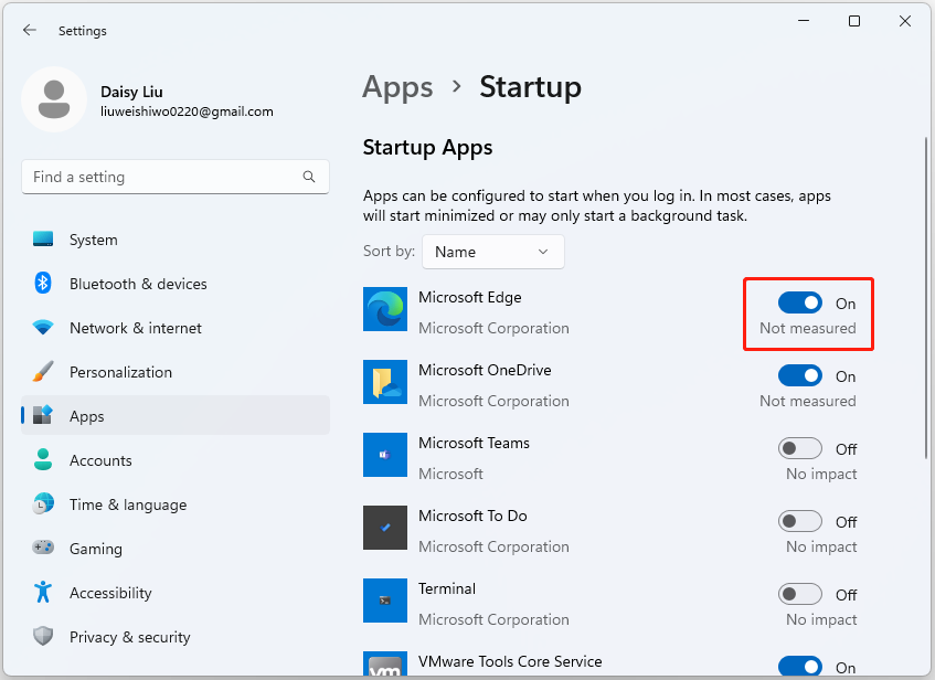 disable startup apps on Windows 11 via Settings