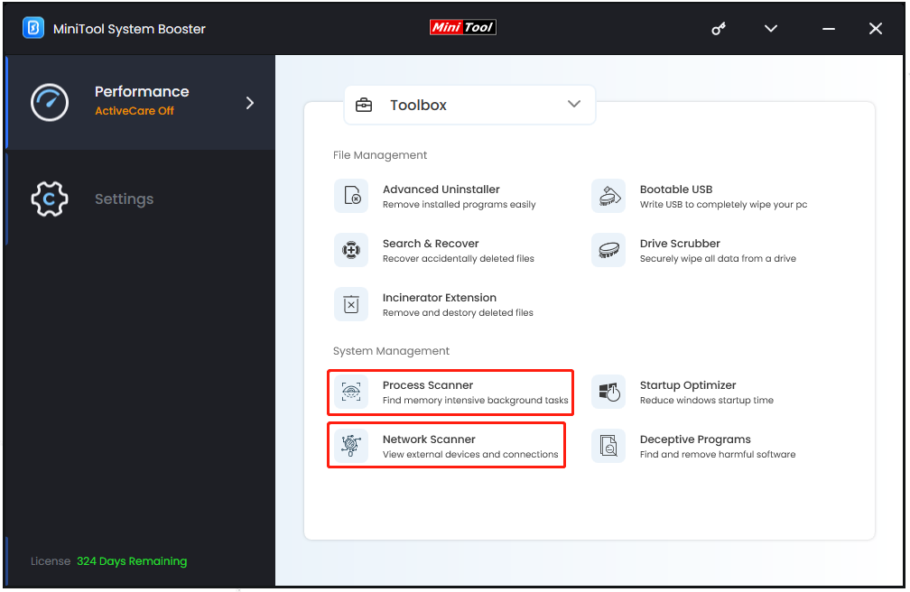 choose Process Scanner or Network Scanner