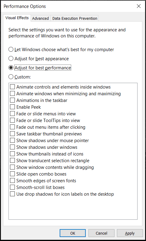 adjust best performance for Windows