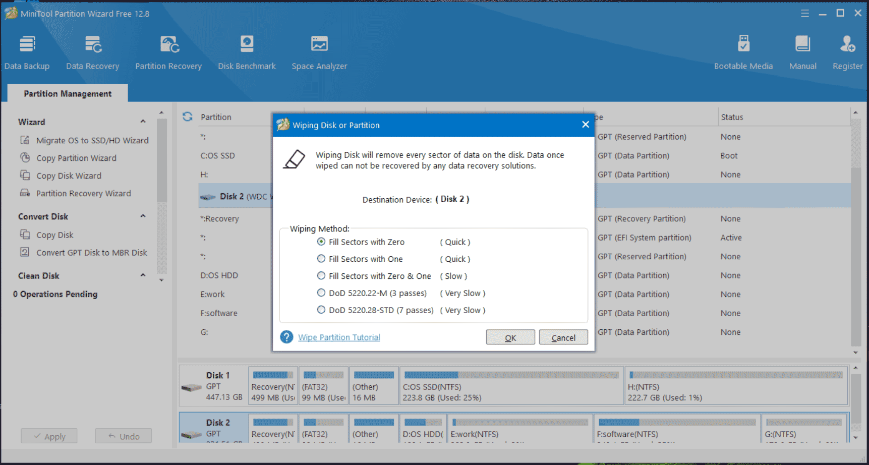 wipe disk with MiniTool Partition Wizard