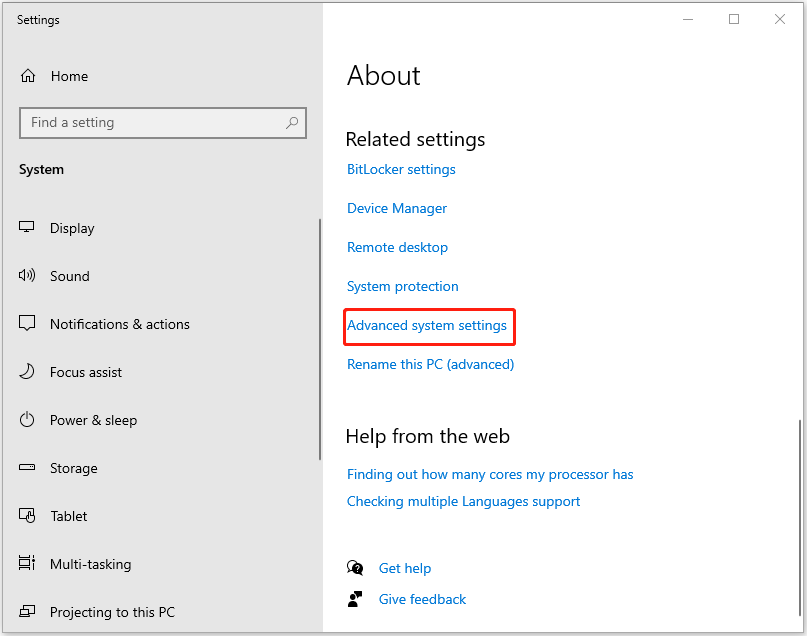 click Advanced system settings