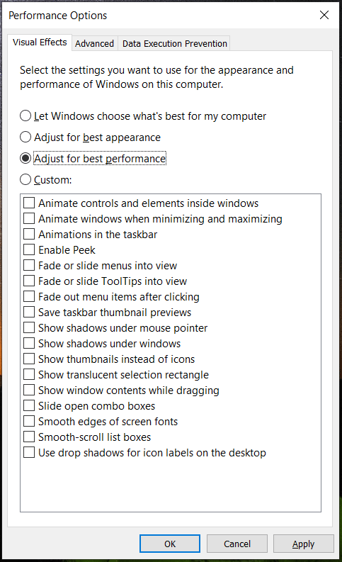 disable visual effects