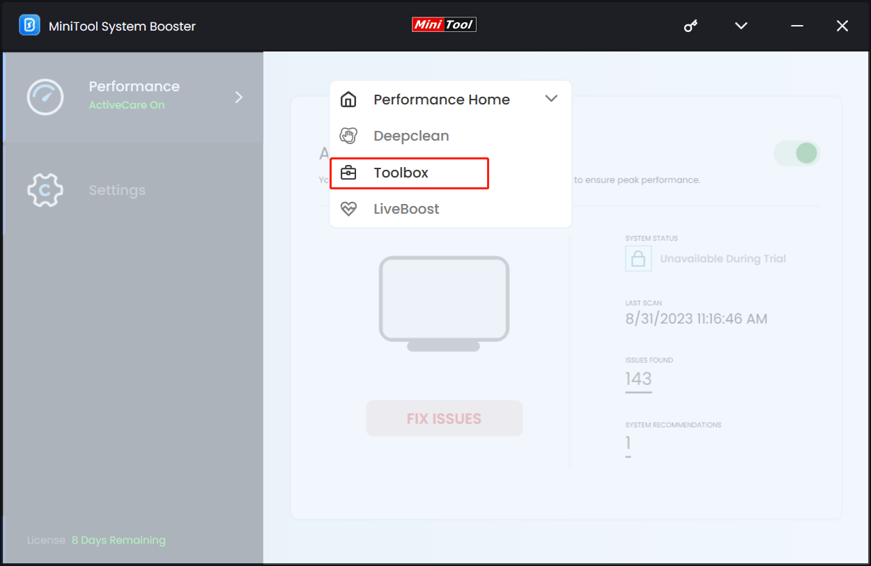 MiniTool System Booster main interface