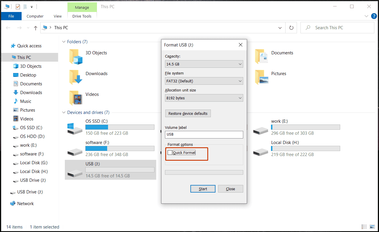 full format in file explorer