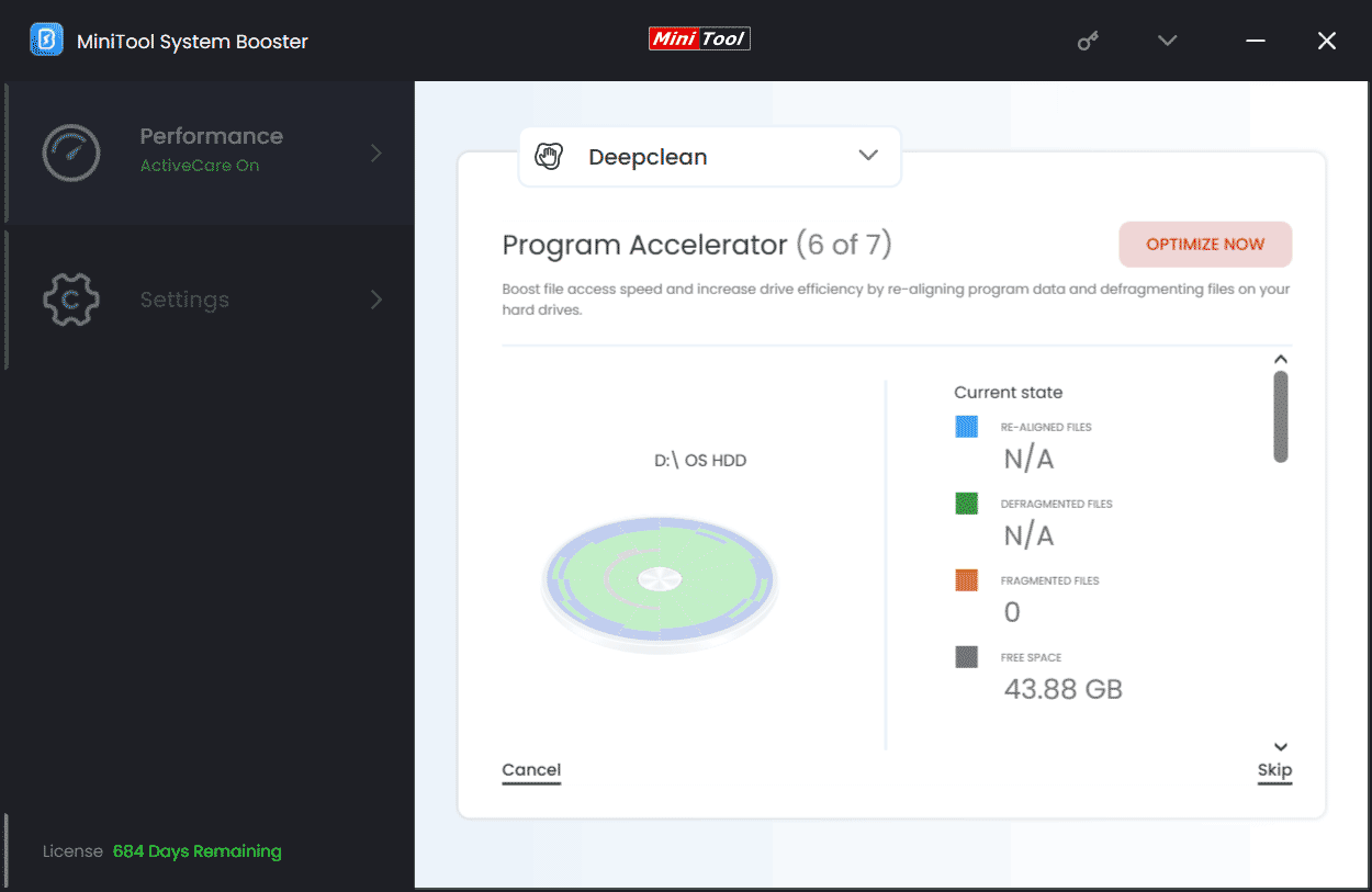 MiniTool System Booster defrag drives