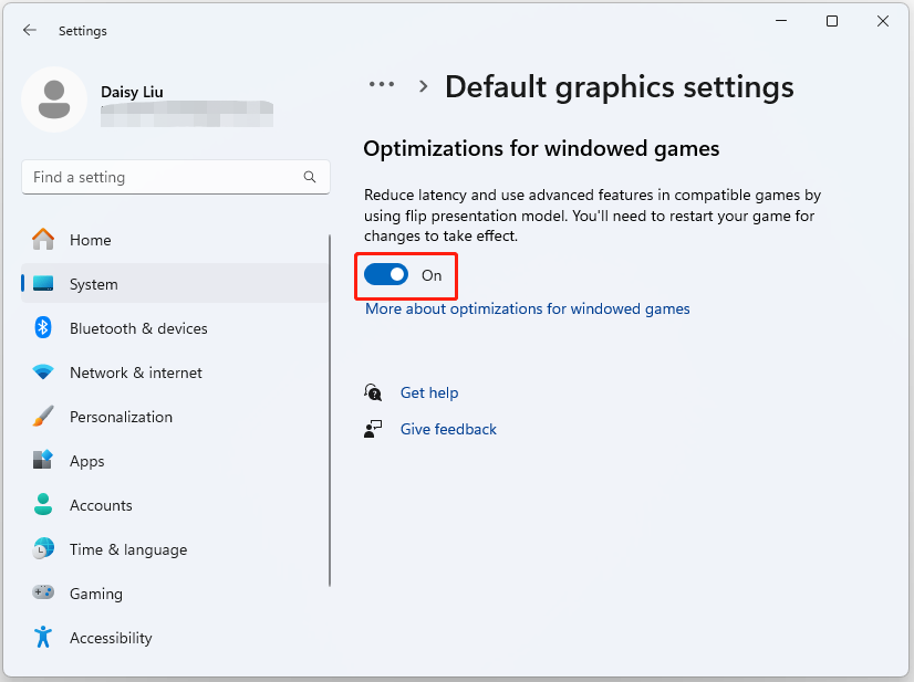 turn on Optimizations for windowed games