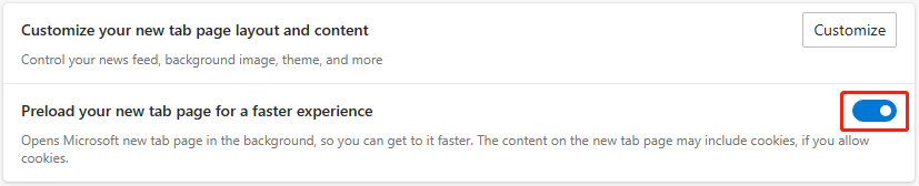 turn off Preload the new tab page for a faster experience