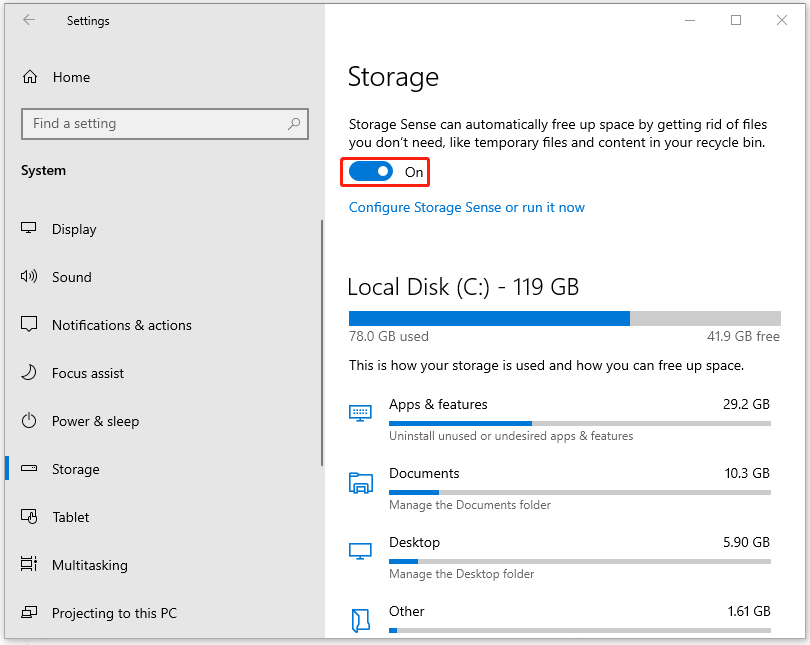 turn on Storage Sense