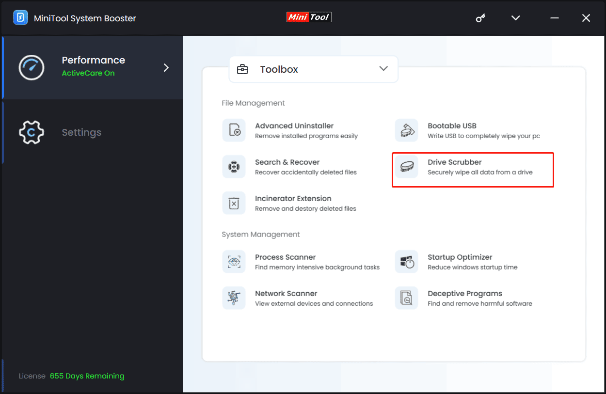 drive scrubber feature