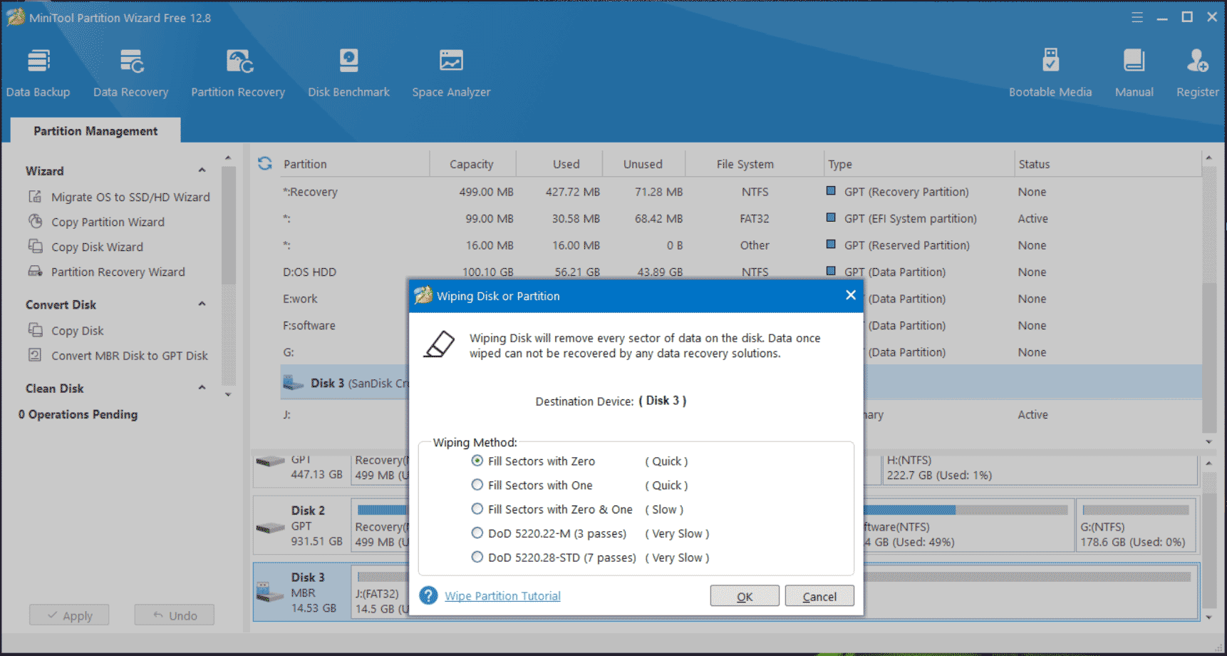 wipe SD card with MiniTool Partition Wizard