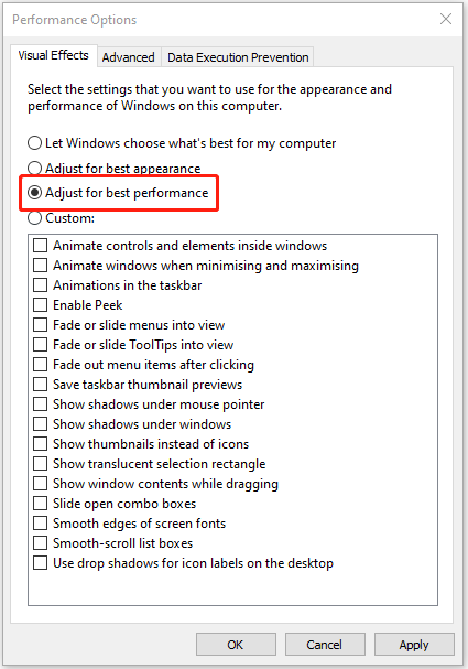 click Adjust for best performance