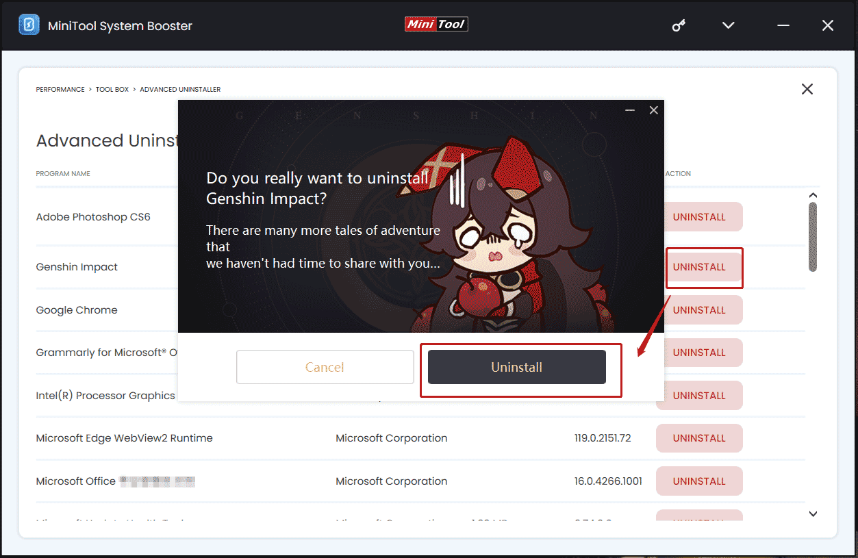 uninstall Genshin Impact with System Booster