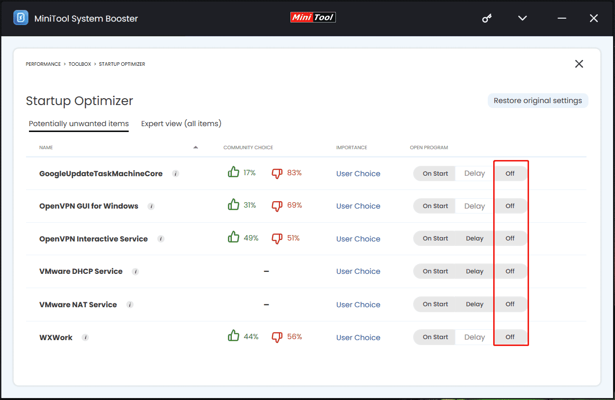 disable startup items