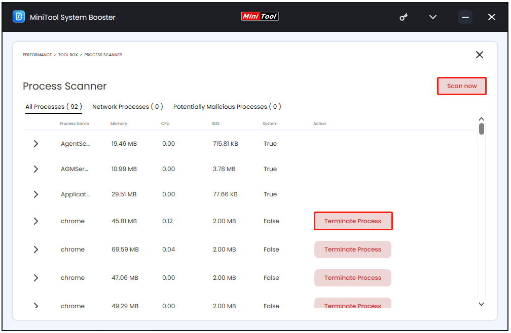 click Terminate Process