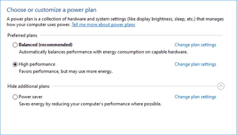 power plan Windows 10