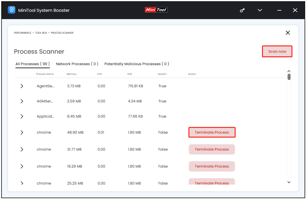 click Terminate Process