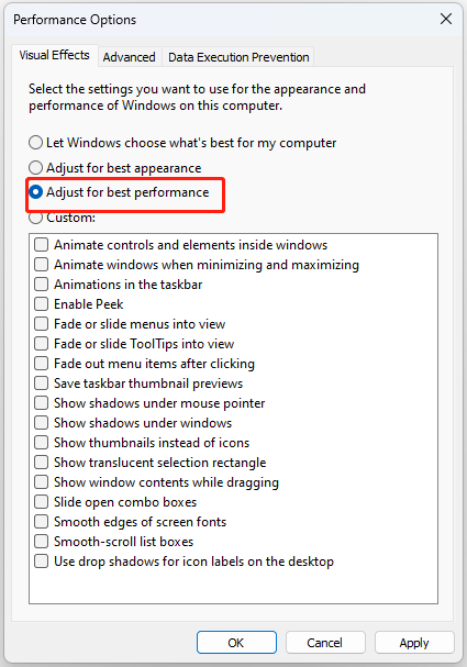 select the Adjust for best performance option