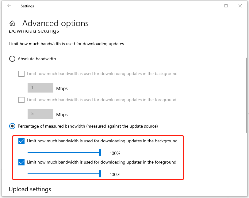 allow 100% bandwidth usage for updates