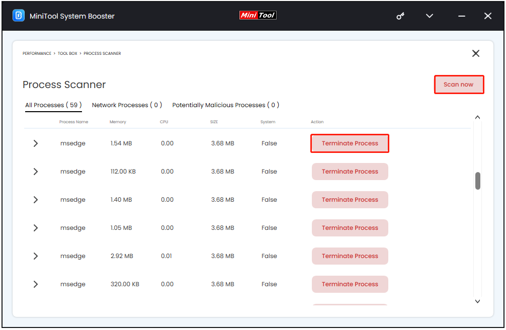 click Terminate Process