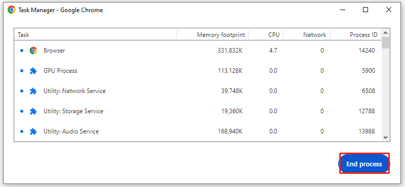 click End process