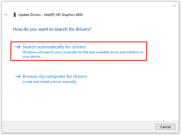 click Search automatically for drivers