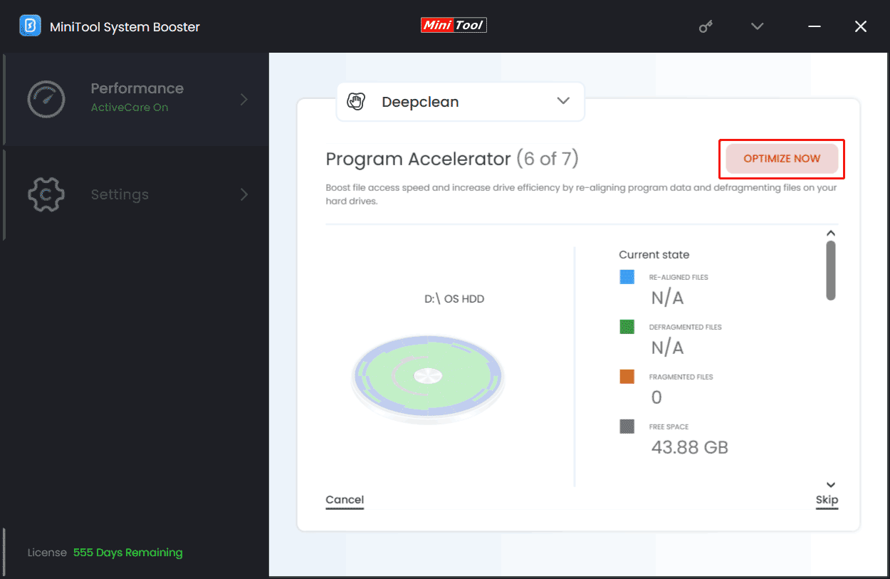 disk defrag in MiniTool System Booster