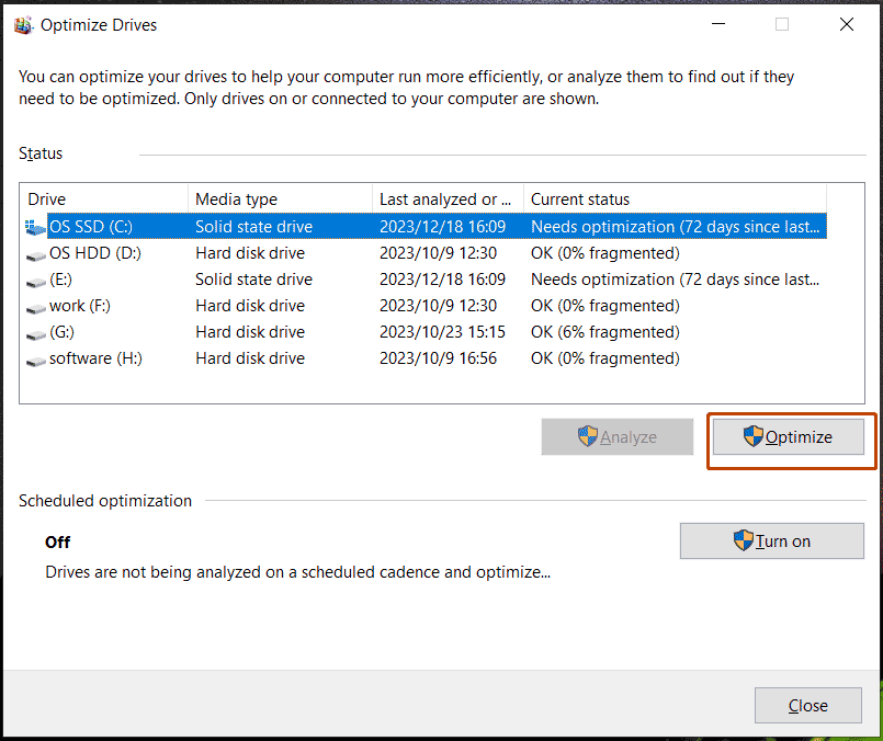 optimize drives Windows 10