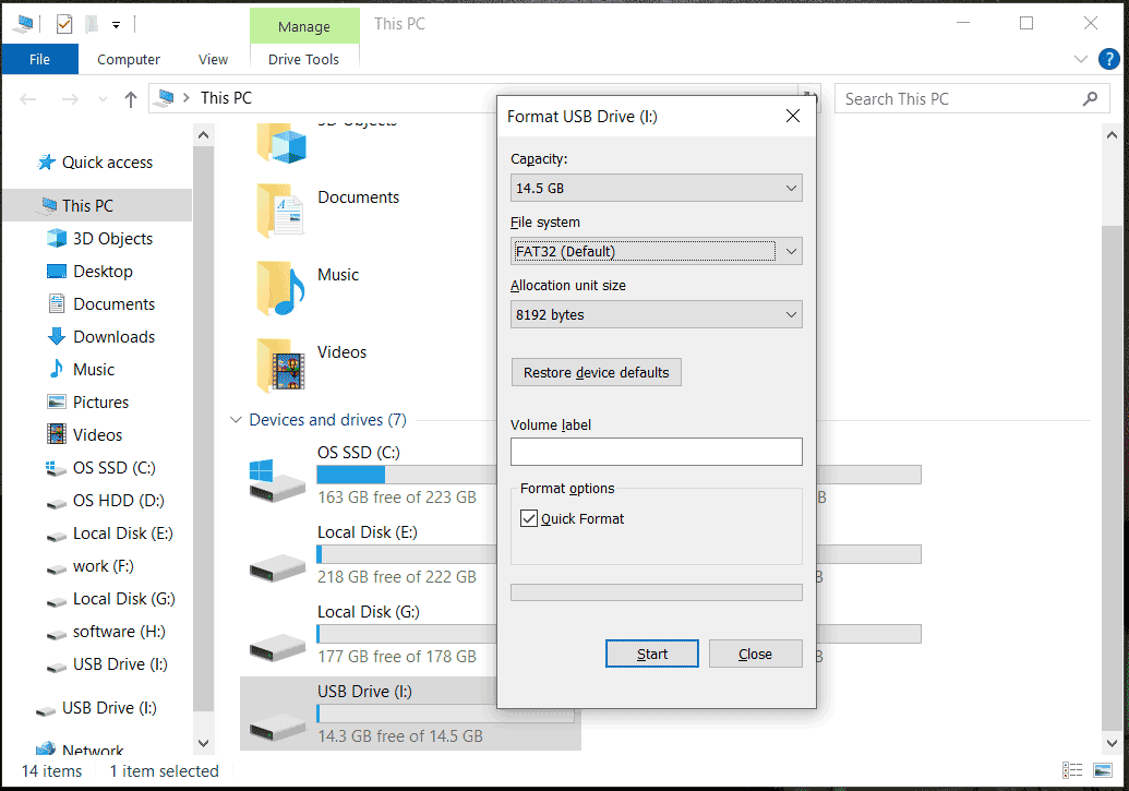 format removable drive