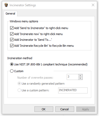 configure Incinerator Settings