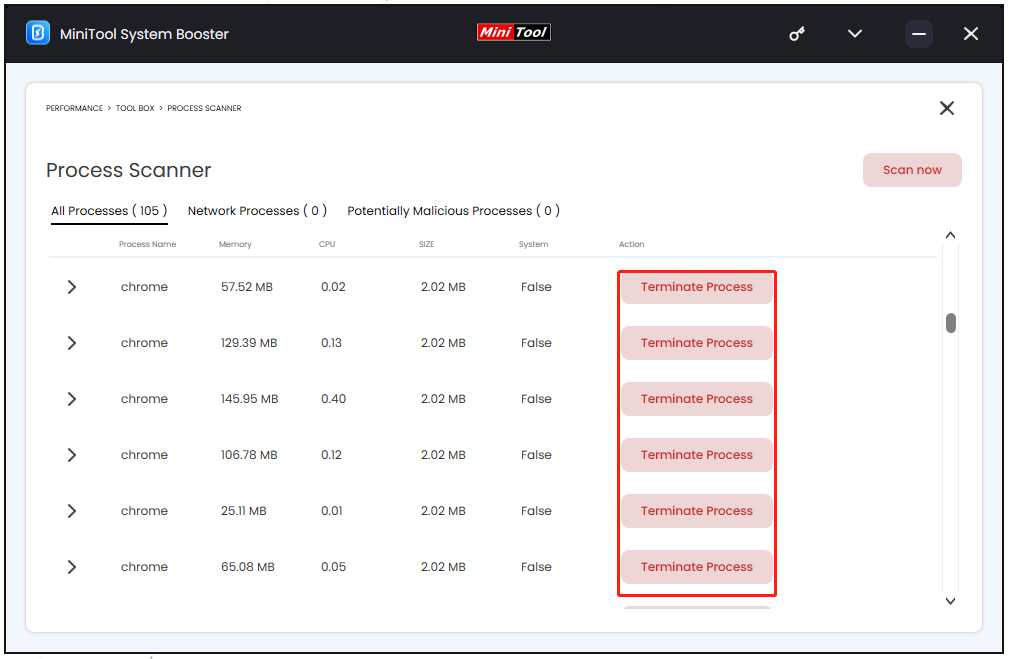 choose Terminate Process