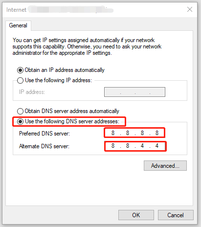 tick Use the following DNS server addresses