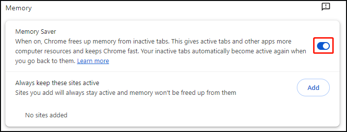 enable Memory Saver