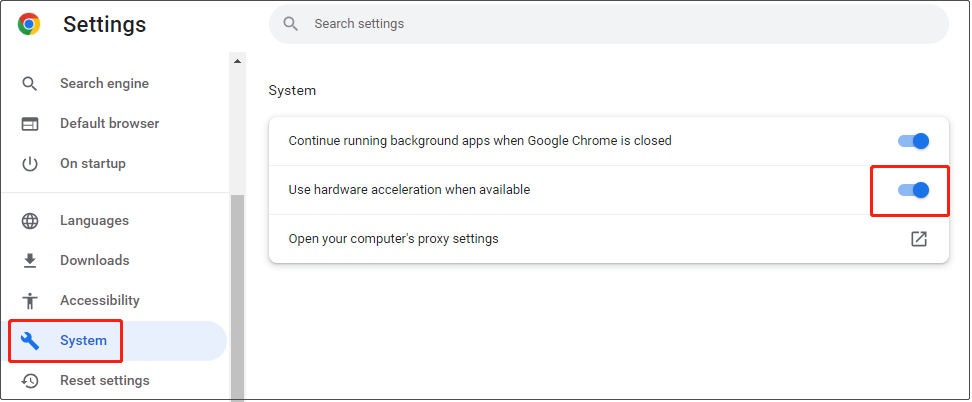 enable Use hardware acceleration when available