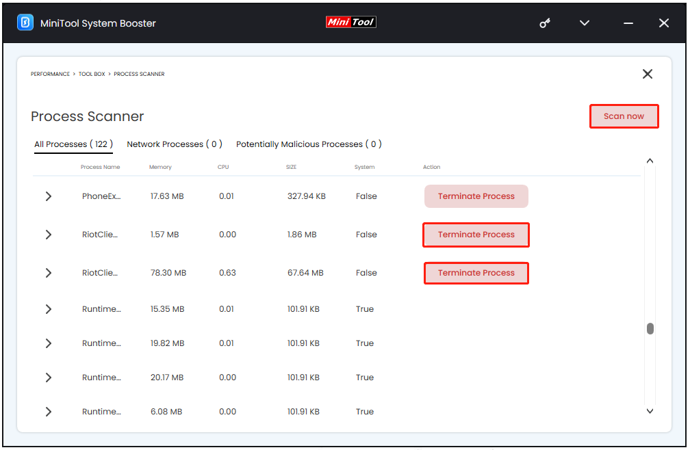 click Terminate Process