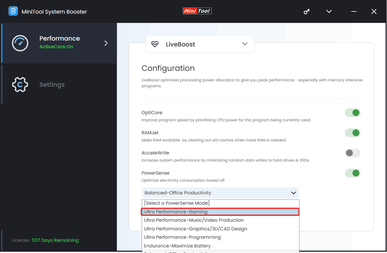 change power plan in System Booster