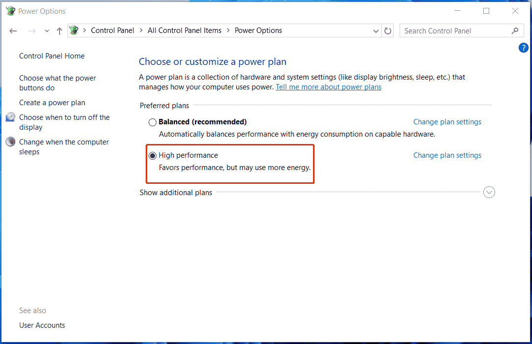 use High performance power plan