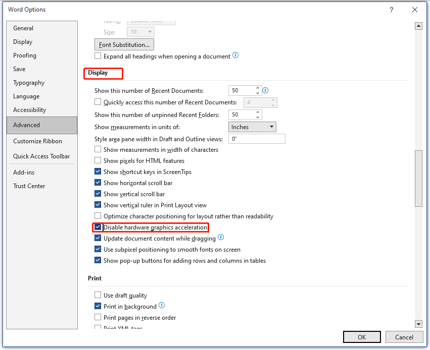 tick Disable hardware graphics acceleration