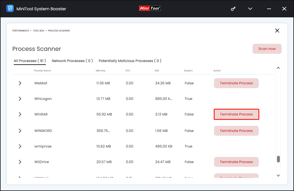 click the Terminate Process button