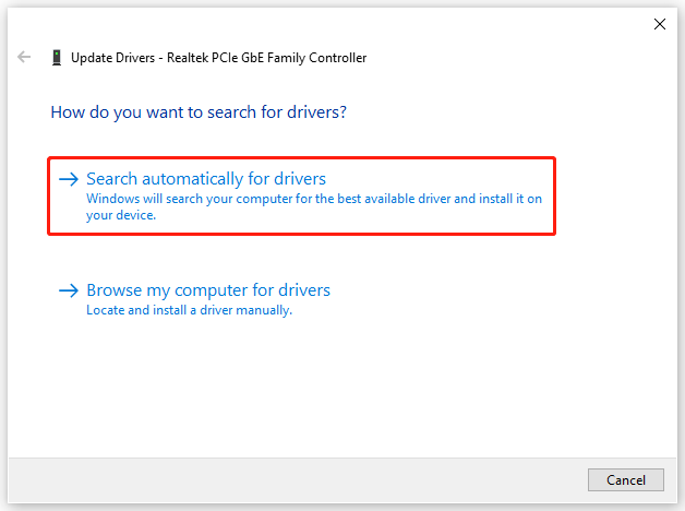 choose Search automatically for drivers