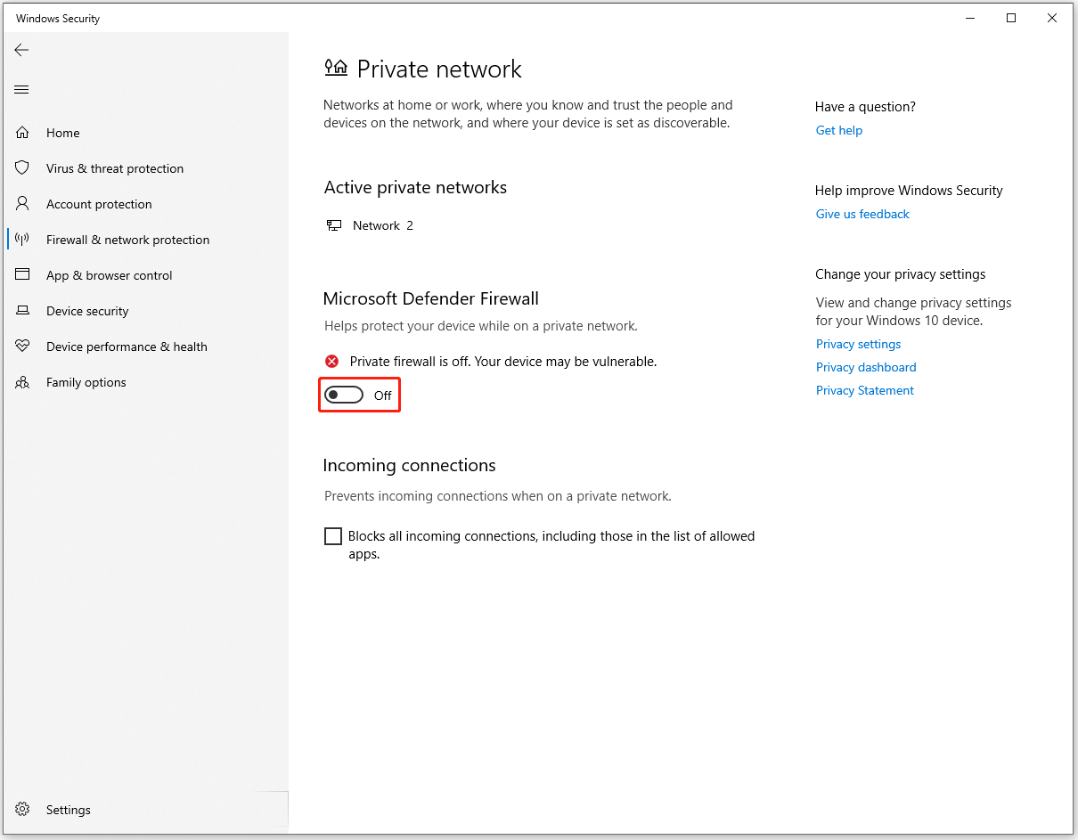 turn of Microsoft Defender Firewall